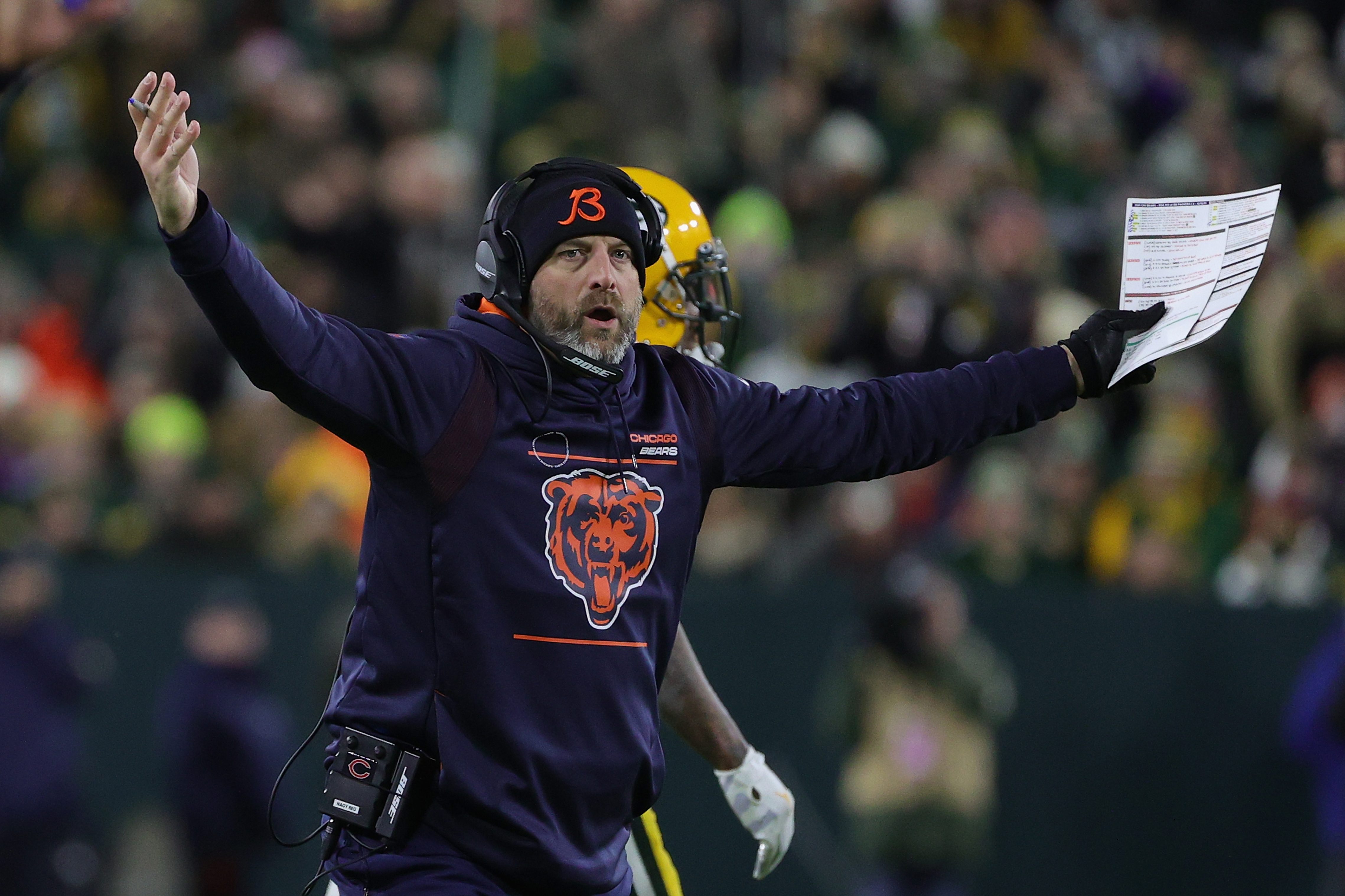 Chicago Bear head coach Matt Nagy reacts during a game against the Green Bay Packers. A wave of head-coach firings could hit the NFL immediately due to a new rule.
