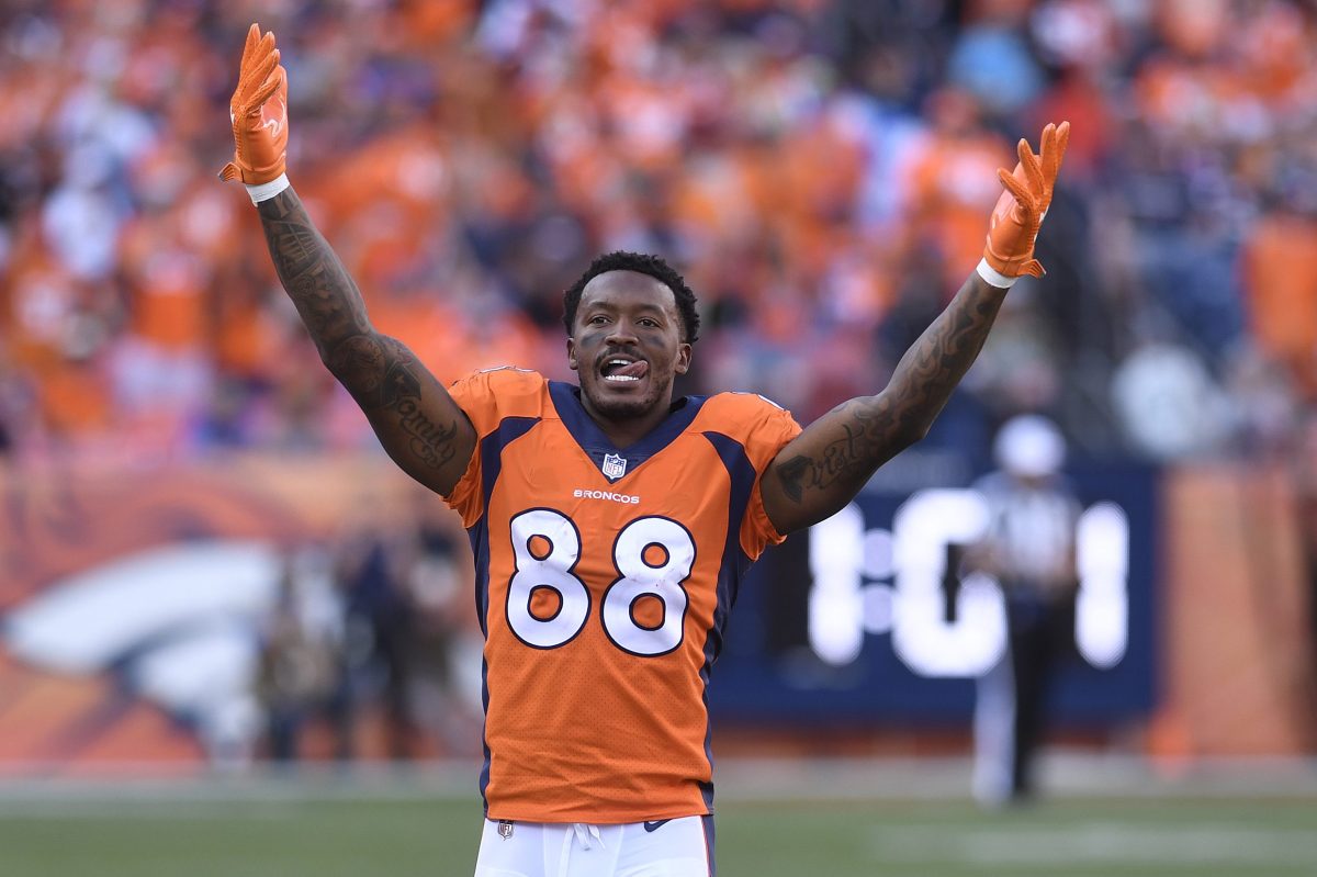Demaryius Thomas of the Denver Broncos after defeating the Seattle Seahawks 27-24 in 2018