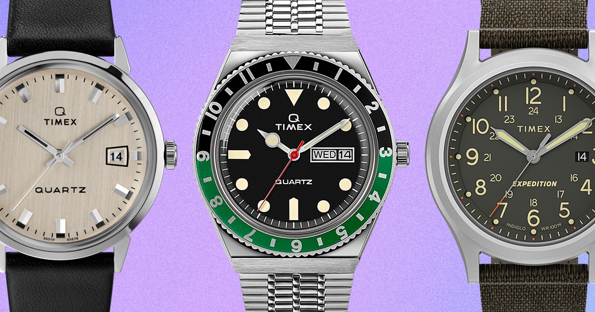A Q Timex 1978 watch, Q Timex classic in black and green, and Timex Expedition watch. They're all on sale during Timex's Green Monday blowout in December 2021.