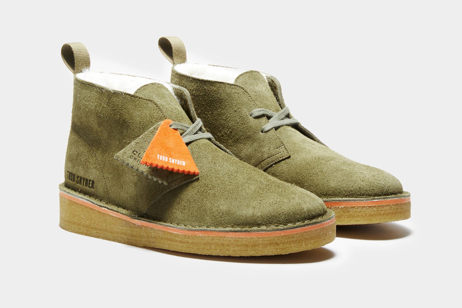 Todd Snyder x Clarks Shearling Desert Boot in Olive