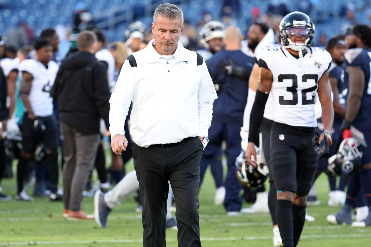 Jacksonville Jaguars coach Urban Meyer reacts after a loss against the Tennessee Titans