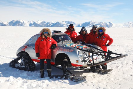 Driver Renée Brinkerhoff, videographer Neil Carey, chief mechanic Simon Redhead, navigator Jason de Carteret and operations manager Christina Brinkerhoff. (L-R)