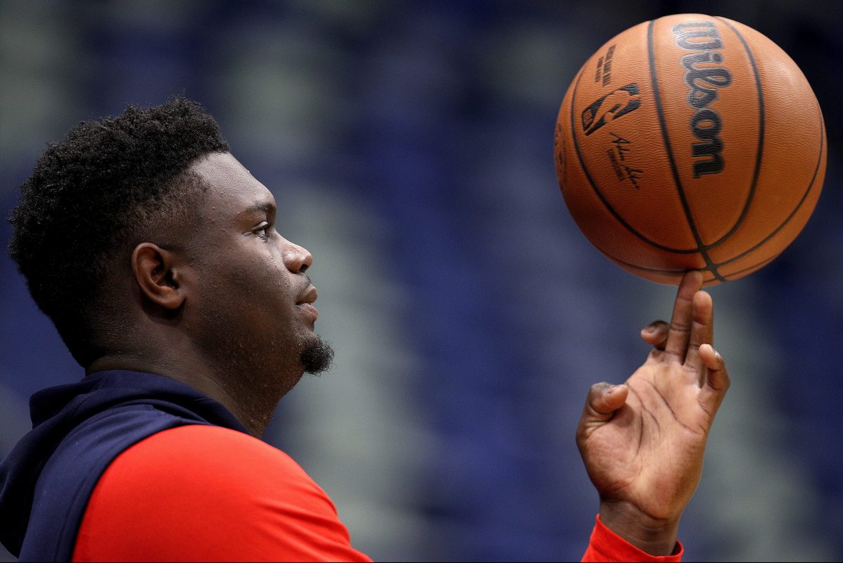 Zion Williamson on the court before a November game against the Memphis Grizzlies