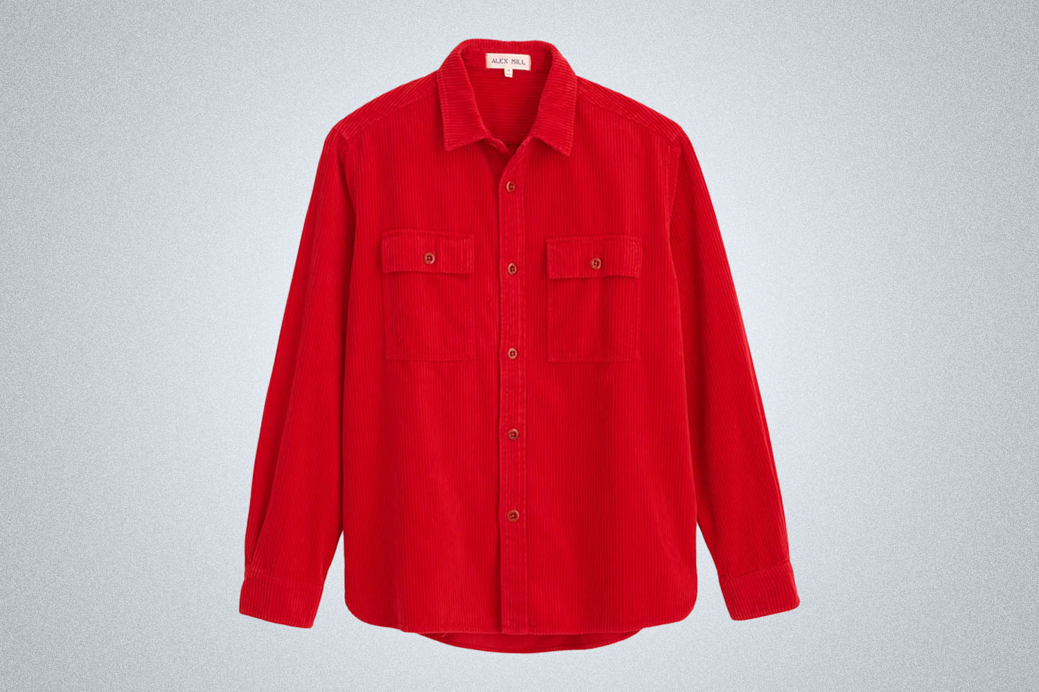 a red overshirt from Alex Mill on a grey background
