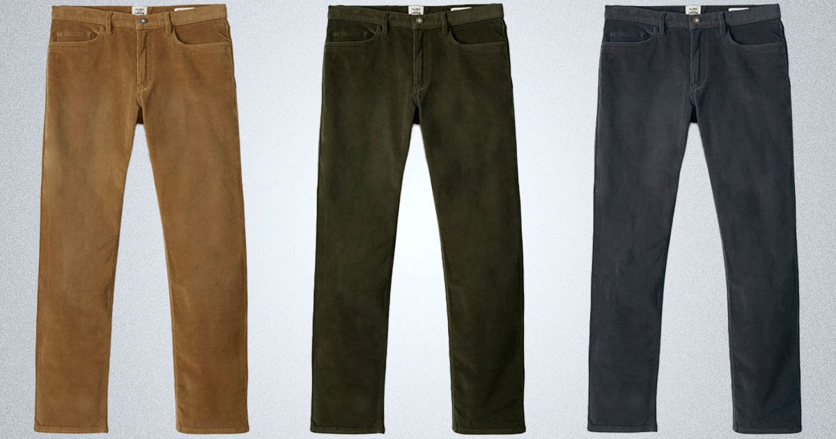a composite image of 3 corduroy pants from Flint and Tinder
