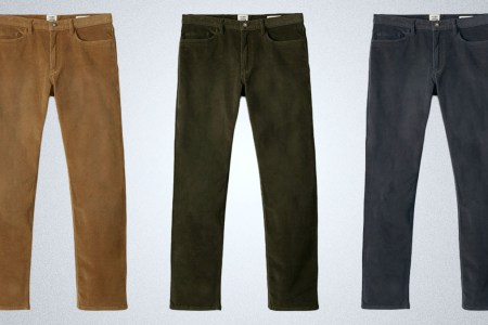 a composite image of 3 corduroy pants from Flint and Tinder