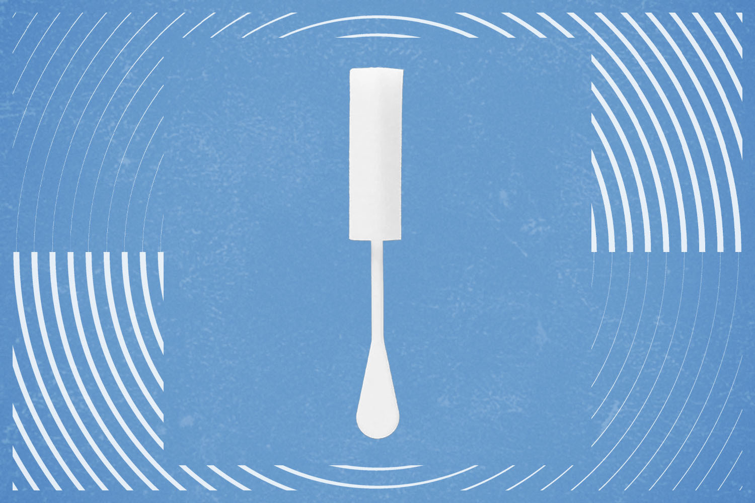 A photo of a Dripstick, a white sponge on a stick, on top of a blue background