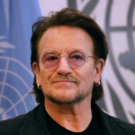 Bono meets with António Guterres, the Secretary-General of the United Nations, on February 11, 2020 in New York City. The lead singer of U2 recently said he dislikes the band name and the sound of his own voice.