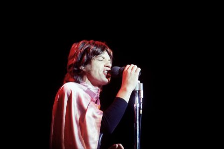 Mick Jagger performs during the Altamont Speedway Free Festival on Saturday, December 6, 1969, at the Altamont Speedway in Tracy, California.