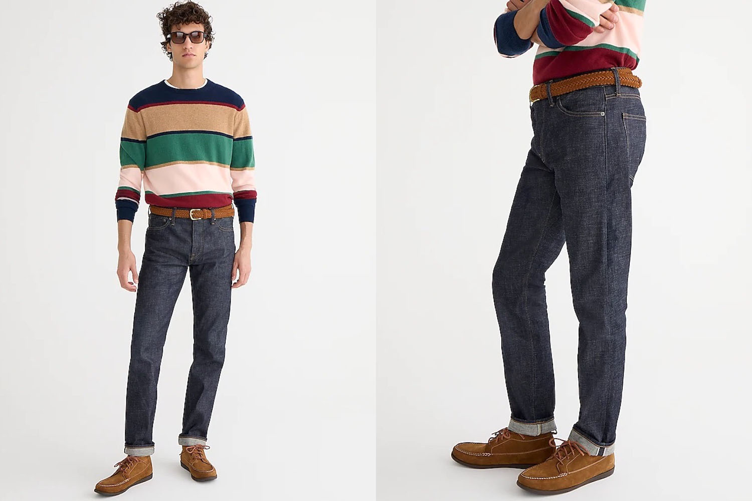 two model shots of a model in a pair of J.Crew japanese denim