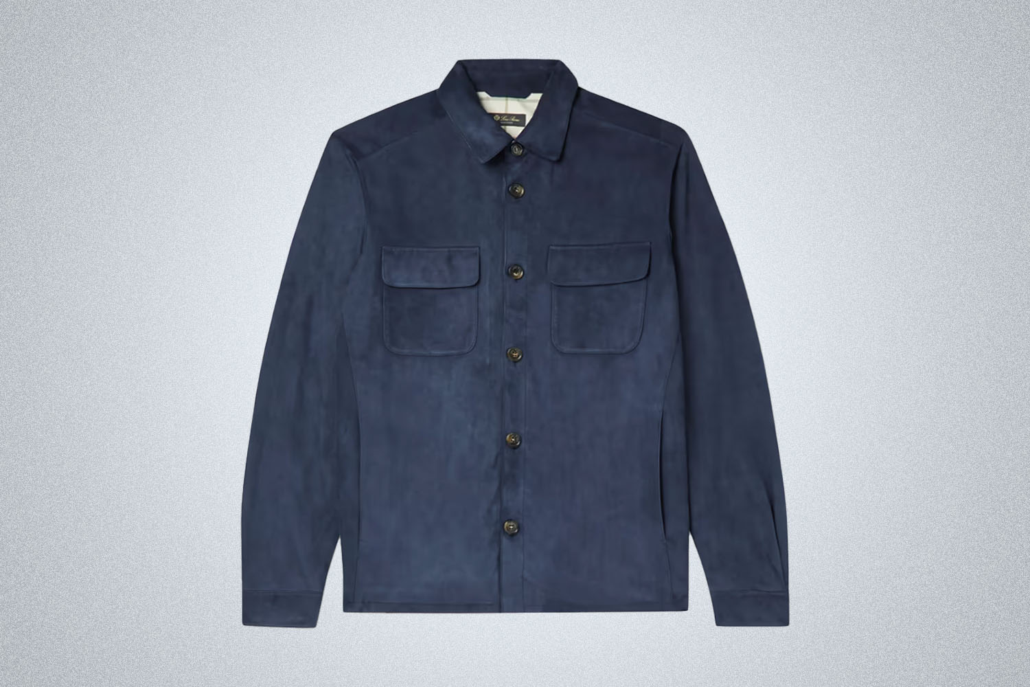 A Loro Piana Suede Overshirt on a grey background