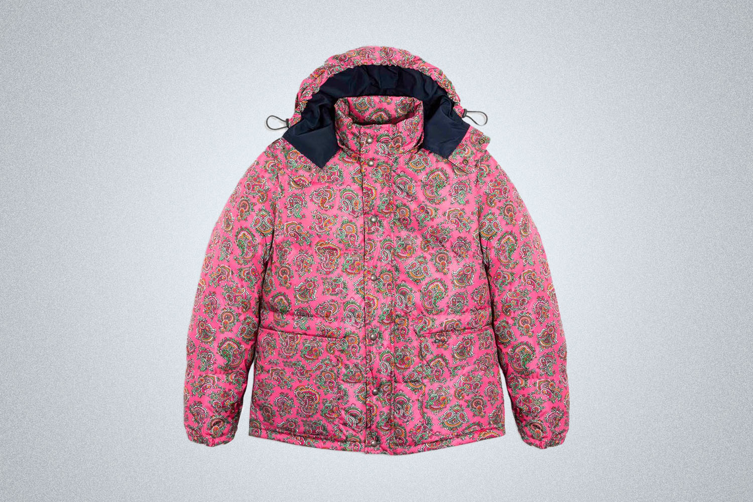 a paisley pink puffer jacket