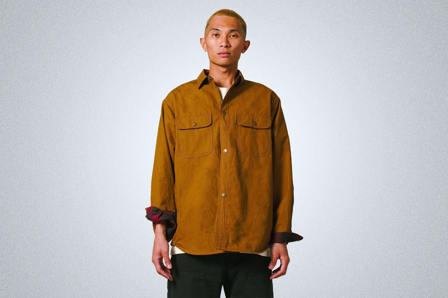 a brown overshirt from One of These Days on a grey background