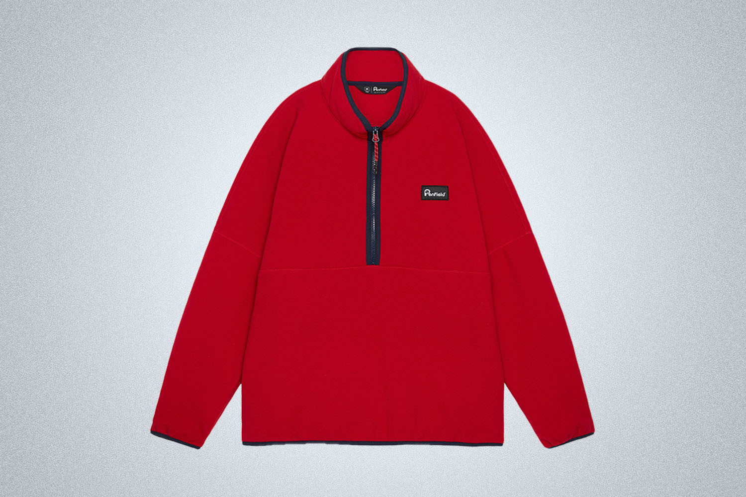 a red fleece jacket w/ black trim