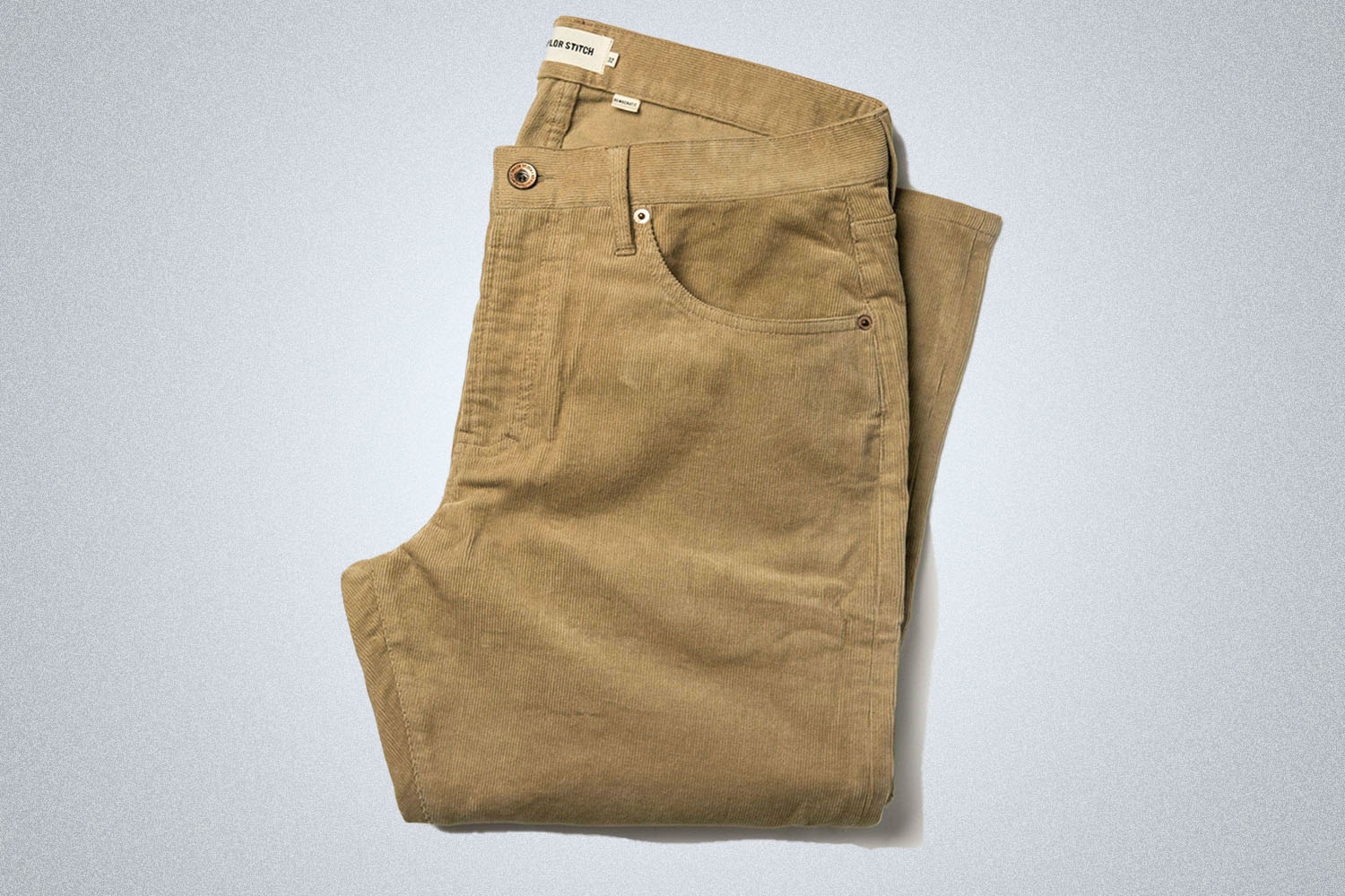 a pair of khaki, democratic-fitting pants