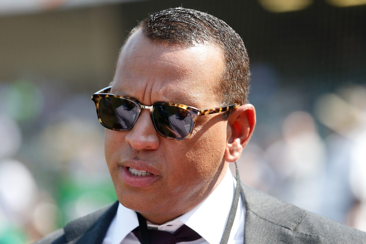 Broadcaster and ex-MLB player Alex Rodriguez before a game between the Athletics and Yankees in 2021