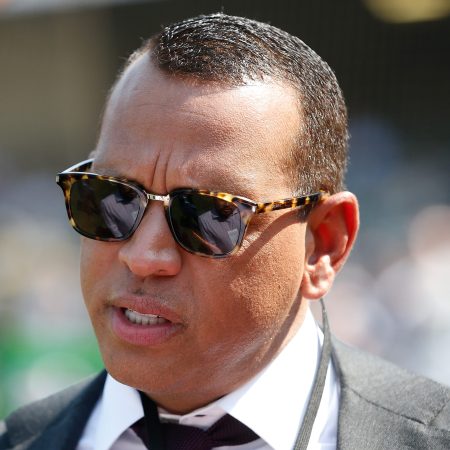 Broadcaster and ex-MLB player Alex Rodriguez before a game between the Athletics and Yankees in 2021