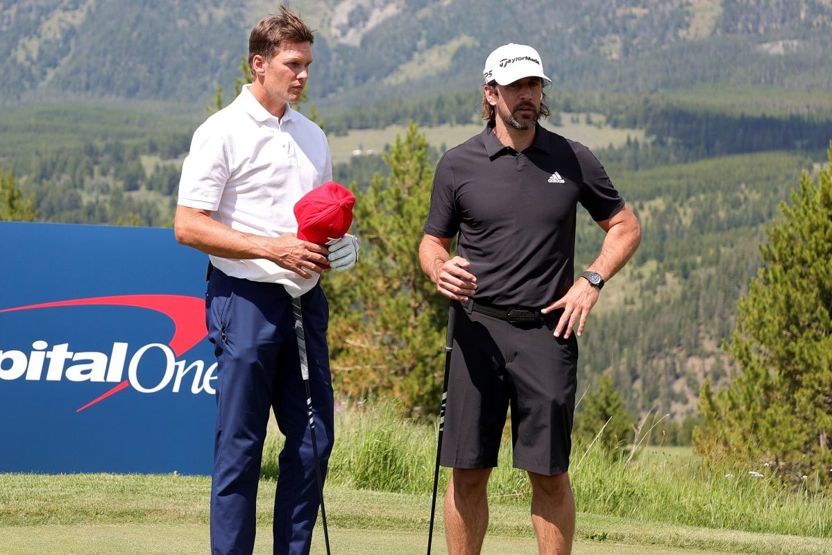 Tom Brady and Aaron Rodgers at Capital One's The Match. The two NFL quarterbacks are heading into the offseason uncertain where they'll end up. Could Rodgers go to the Bucs and Brady to the 49ers?