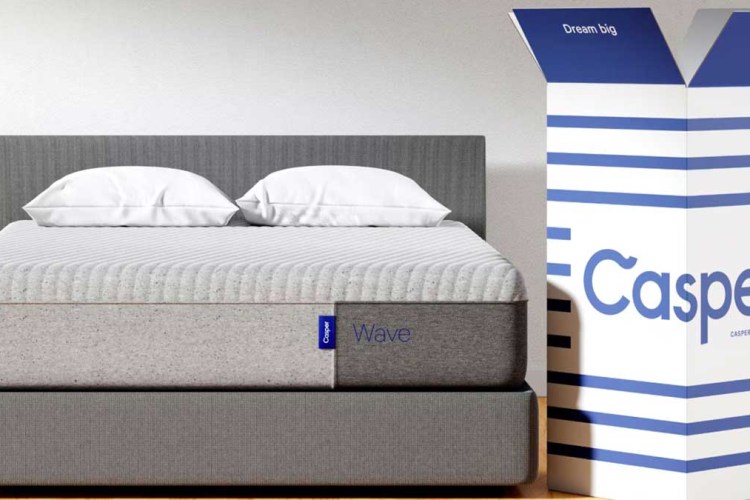 A Casper mattress next to a Casper box