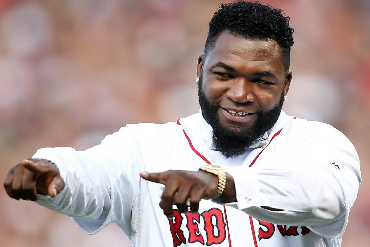 Ex-Boston Red Sox player David Ortiz at his jersey retirement ceremony before a game