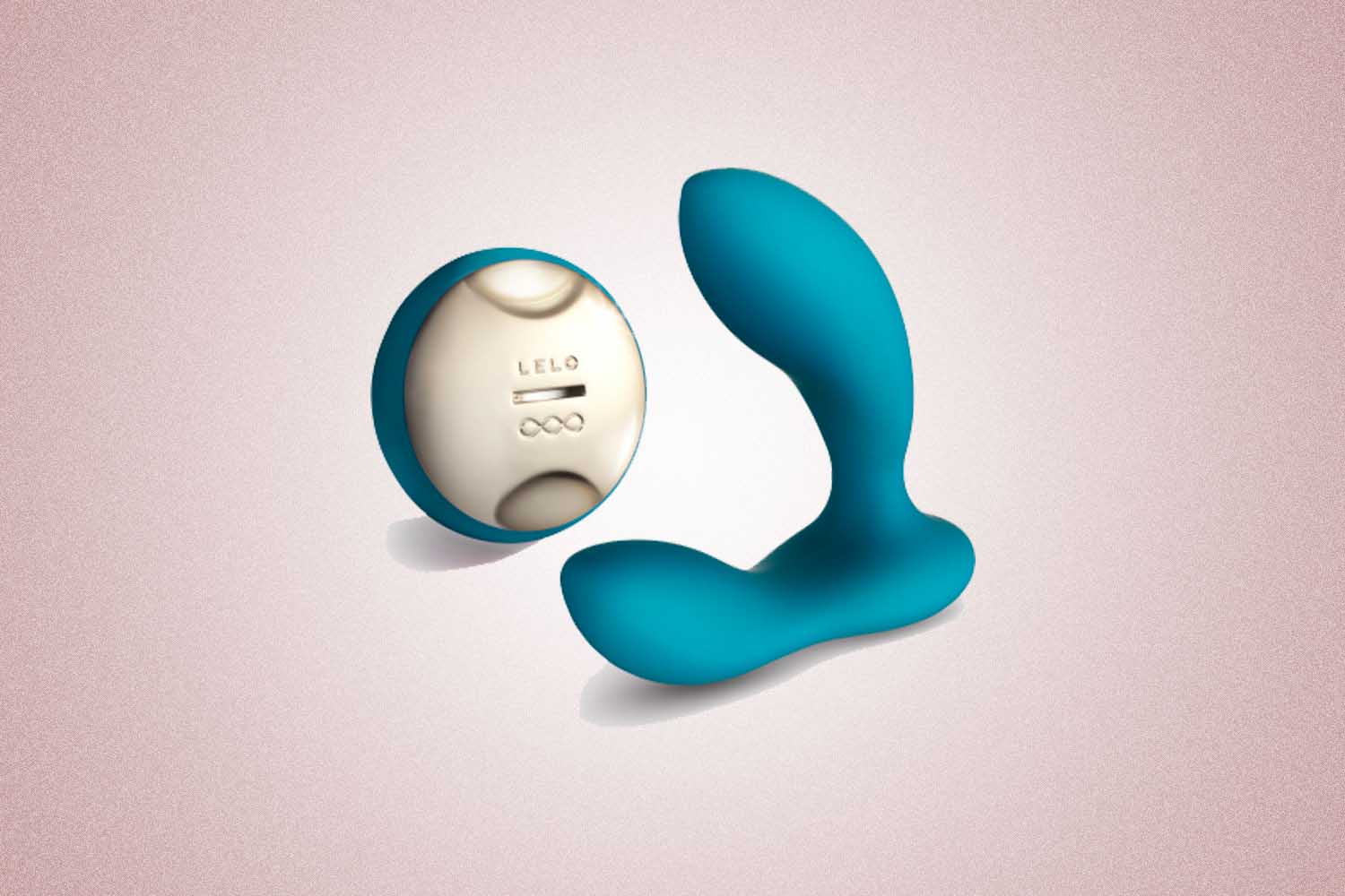 A blue prostate massager from Lelo, a perfect Valentine's Day gift, on a pink background. 