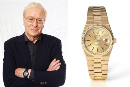 Actor Sir Michael Caine pictured next to his Rolex Oysterquartz watch that he is selling through London auction house Bonhams in March 2022