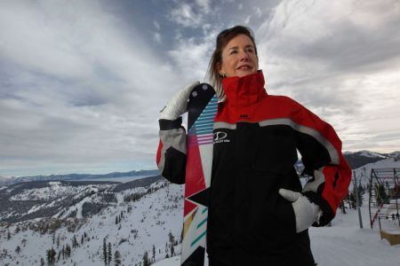 Nancy Cushing at "High Camp" above the valley floor at Squaw Valley Ski Resort at North Lake Tahoe. A new article from The Mercury News says climate change will soon make Lake Tahoe unable to host the Winter Olympics ever again.