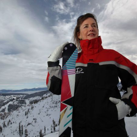 Nancy Cushing at "High Camp" above the valley floor at Squaw Valley Ski Resort at North Lake Tahoe. A new article from The Mercury News says climate change will soon make Lake Tahoe unable to host the Winter Olympics ever again.