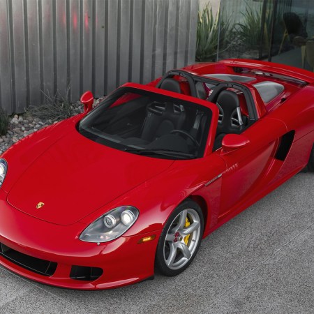 A 2005 Porsche Carrera GT in Guards Red that sold on Bring a Trailer on January 5, 2022 for $1.9 million, the highest price ever paid for this sports car at auction