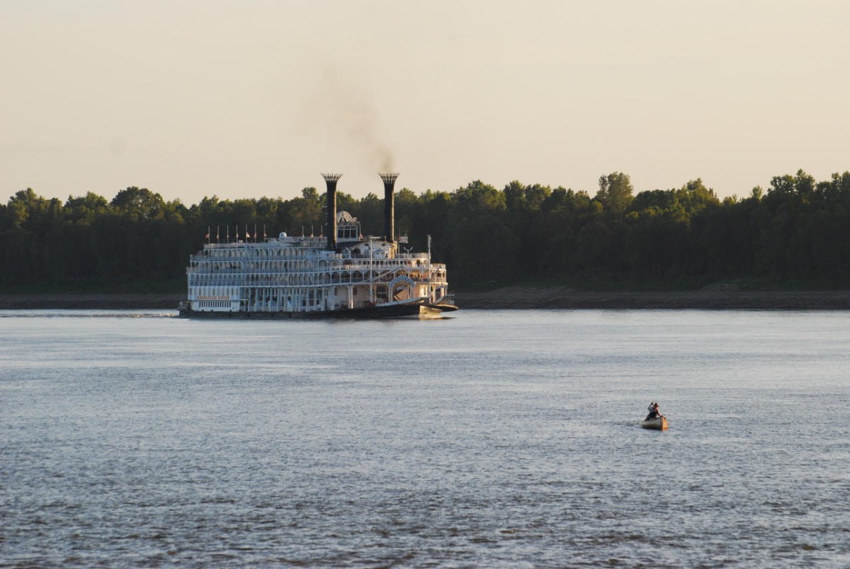 Ruskey floats the Mississippi in the shadow of a steamship