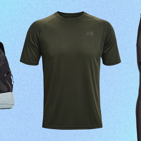 Weightlifting shoes, a Velocity short sleeve shirt and cold-weather running tights, all of which are on sale at Under Armour in January 2022 for their Semi-Annual Sale