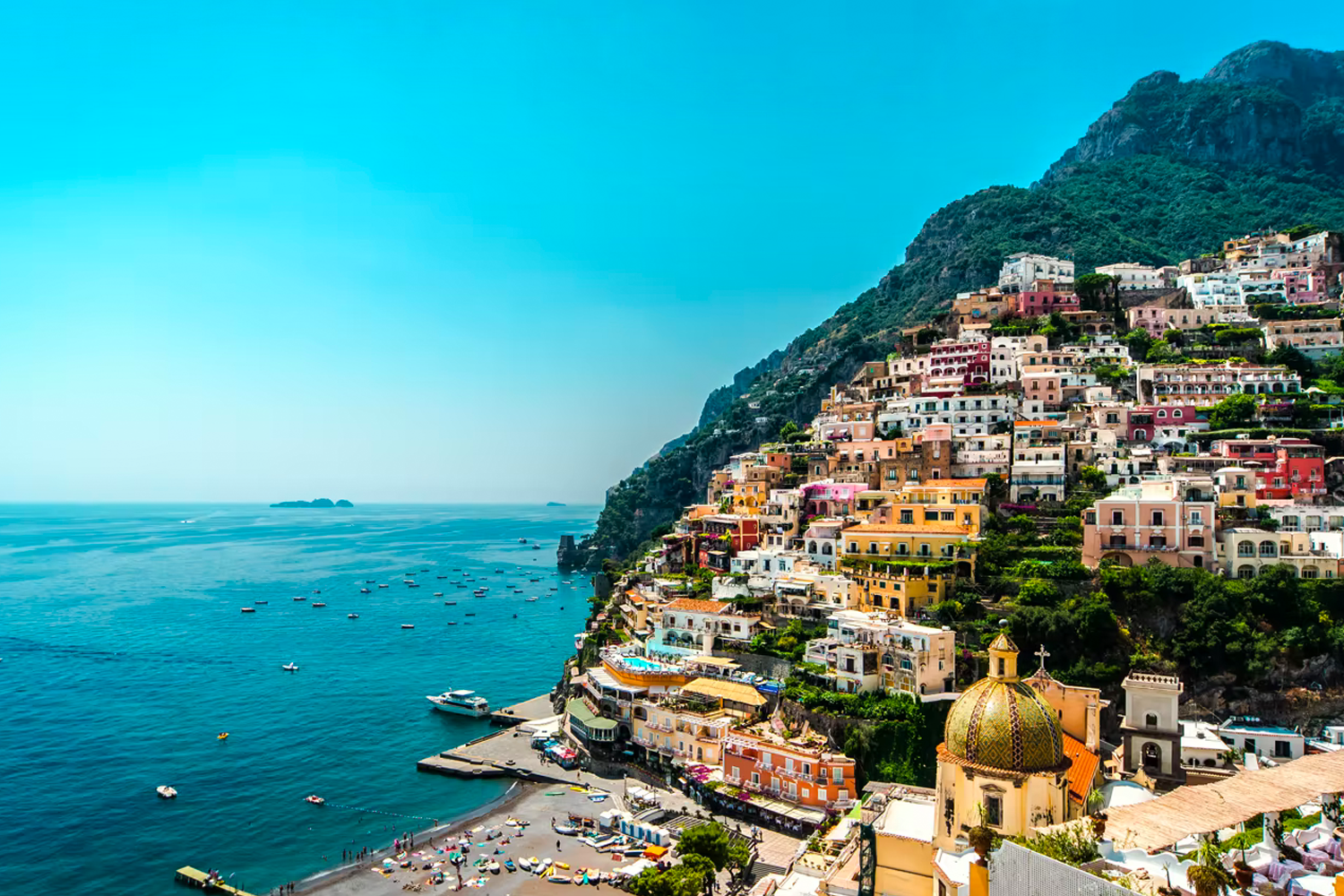 Colorful houses overlooking the Almafi Coast,  a perfect Valentine’s Day gift for 2022. 