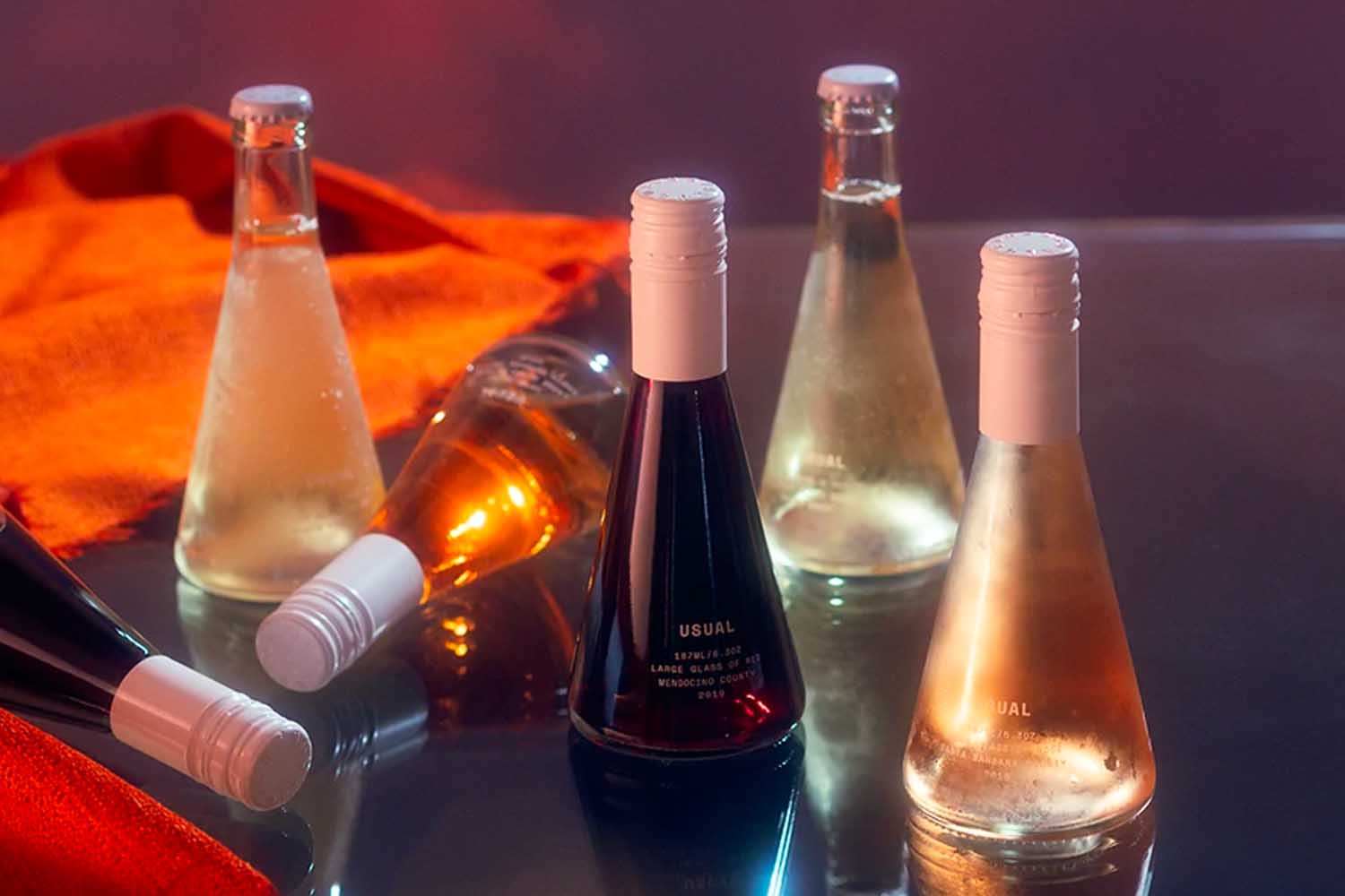 Six wine bottles from Usual Wines, a perfect Valentine’s Day gift for 2022. 