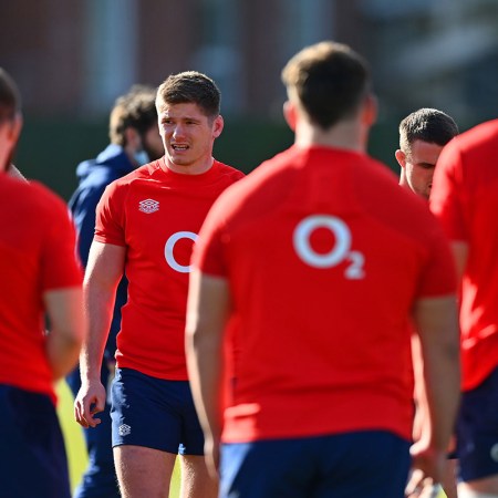 The England rugby team at training in red shirts. The team's strength and conditioning quote revealed why they use the Reflexive Performance Reset (or RPR) method before every game.