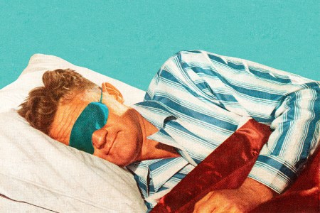 An illustration of a man sleeping in bed. A new study shows that sleeping in could actually help some people lose weight.