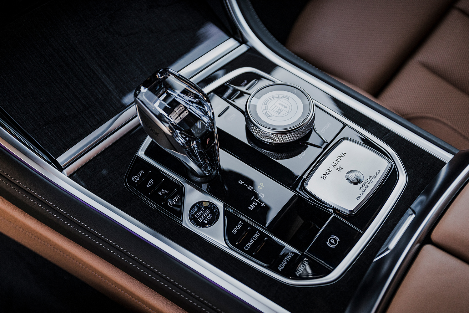 The gear selector in the 2022 BMW Alpina B8 Gran Coupe, which we recently tested and reviewed.