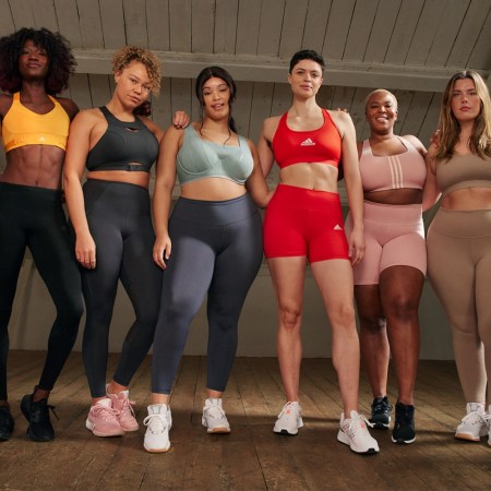 A group of models in sports bras pose for Adidas's latest ad campaign