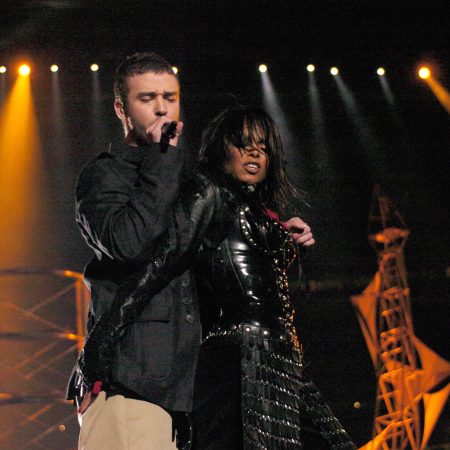 Janet Jackson and Justin Timberlake during The Super Bowl XXXVIII Halftime Show at Reliant Stadium in Houston, Texas.