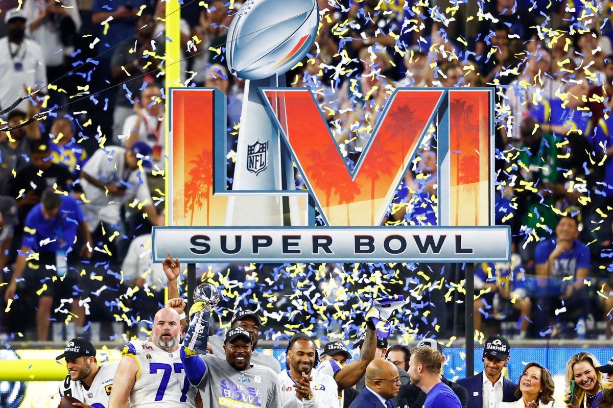 The Los Angeles Rams celebrate after Super Bowl LVI at SoFi Stadium
