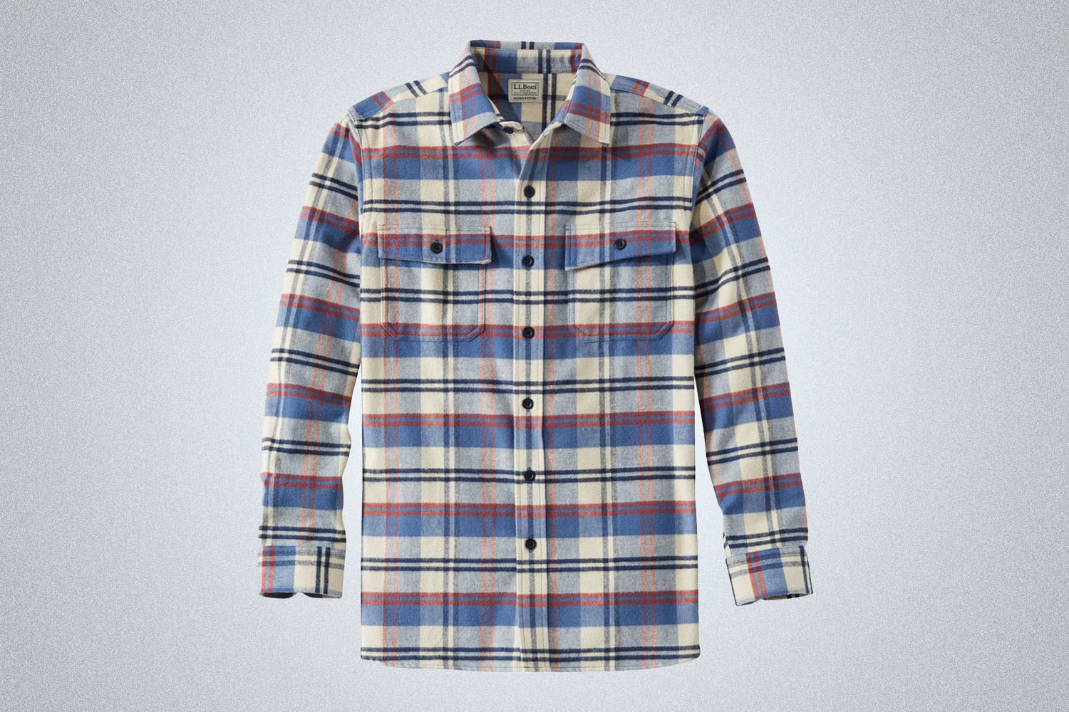 a white, blue and red chamois shirt