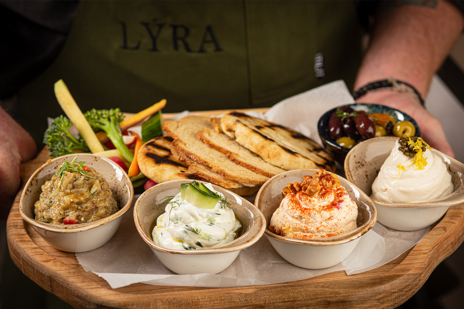 A platter of spreads from Lyra. 