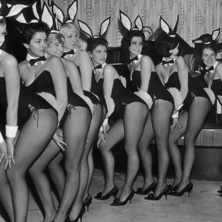 A line of Playboy-style 'bunny girls' at Paul Raymond's Bal Tabarin nightclub in Hanover Square, London, 11th February 1963.