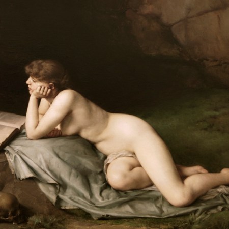 "Mary Magdalene in the desert". Oil on canvas by Emmanuel Benner (1836-1896) in 1886. Strasbourg, Musée d'Art Moderne et Contemporain.