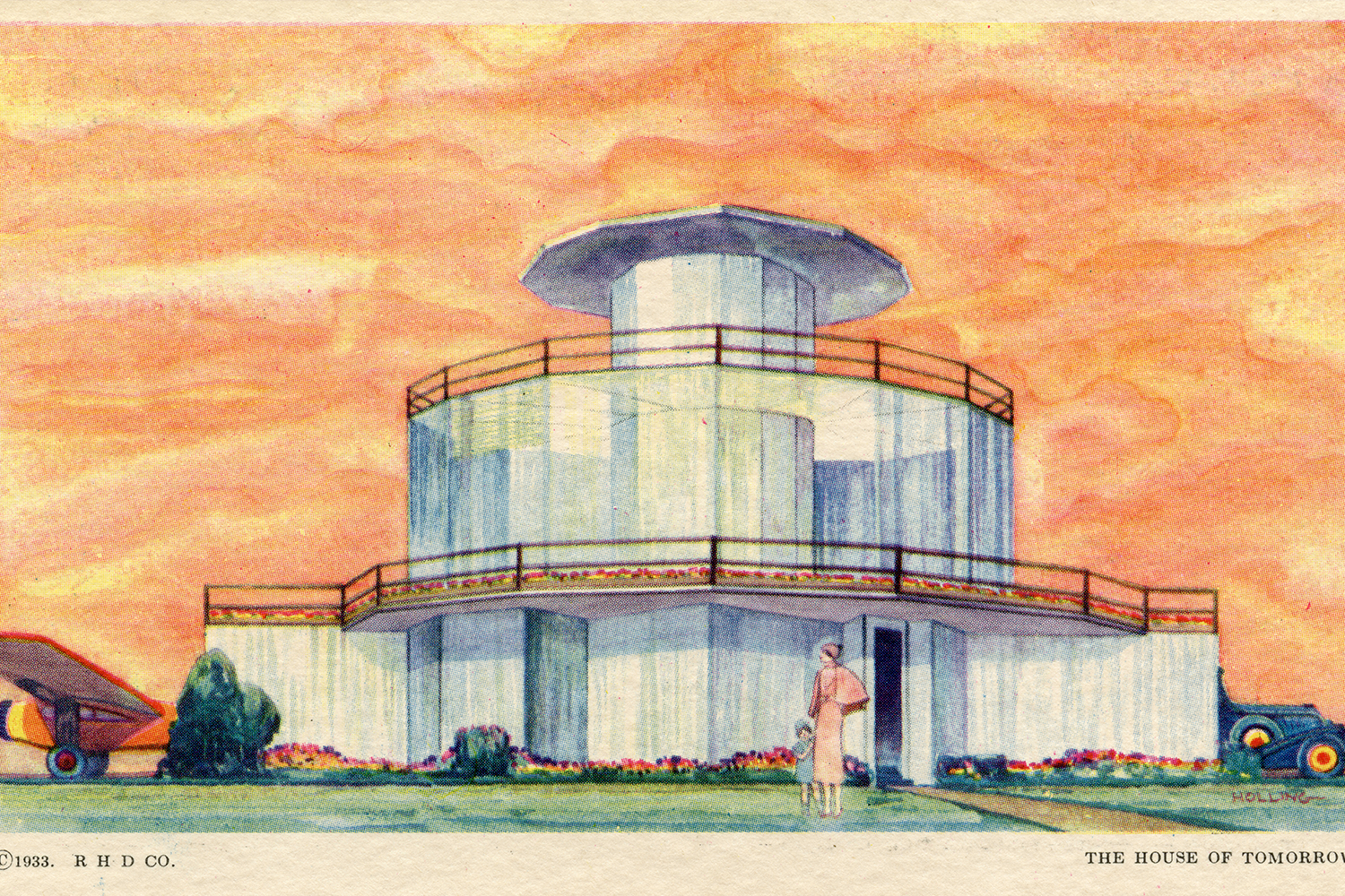 Postcard rendering of the House of Tomorrow