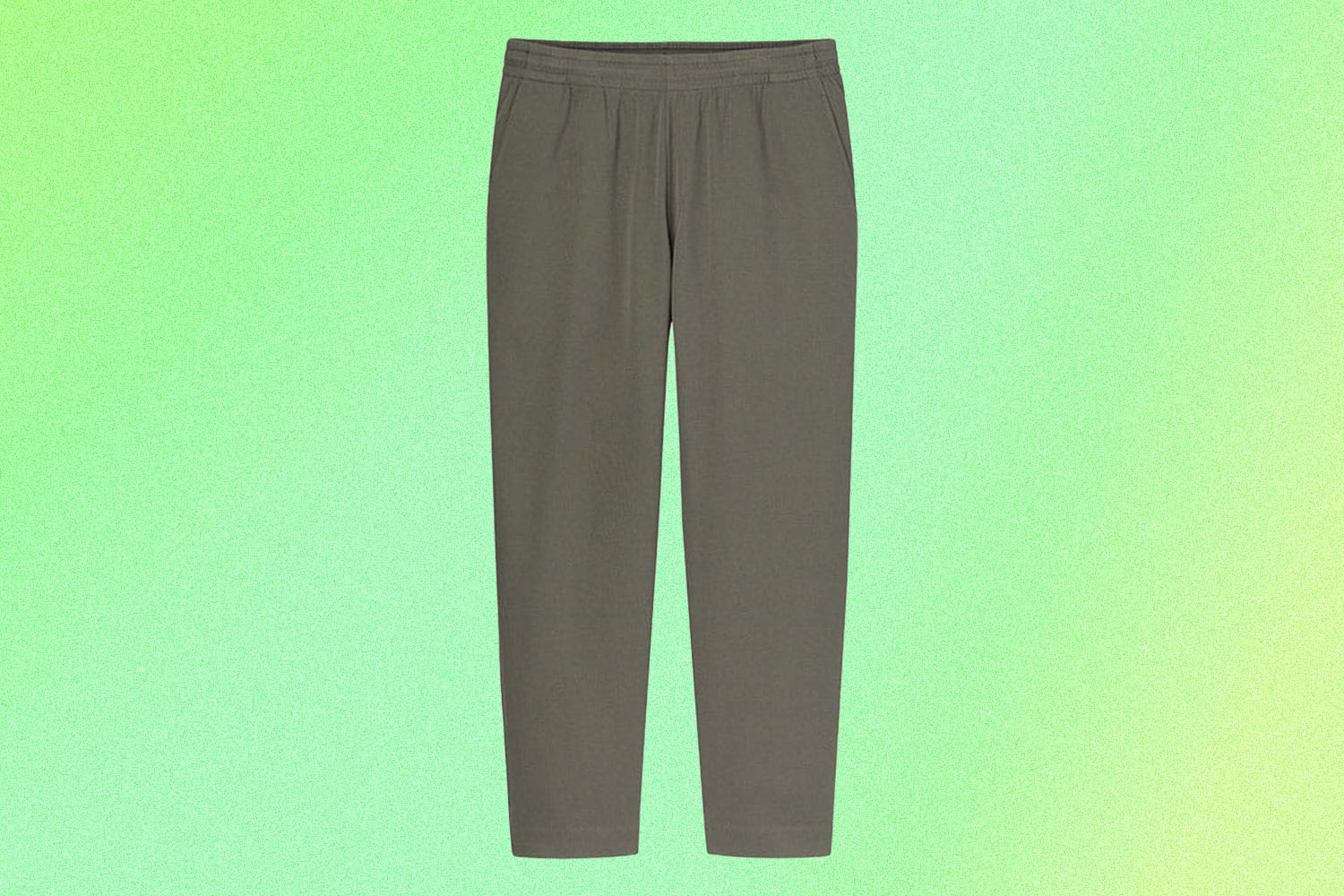 green French knit pants on a green background