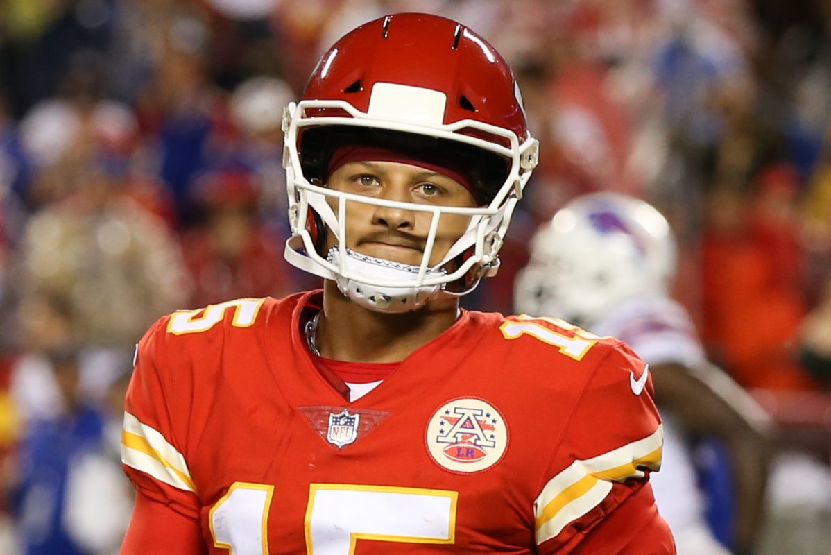Kansas City Chiefs quarterback Patrick Mahomes looks dejected after throwing an interception