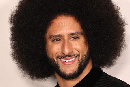 Colin Kaepernick arrives at the premiere of Netflix's "Colin In Black And White" at the Academy Museum of Motion Pictures in LA