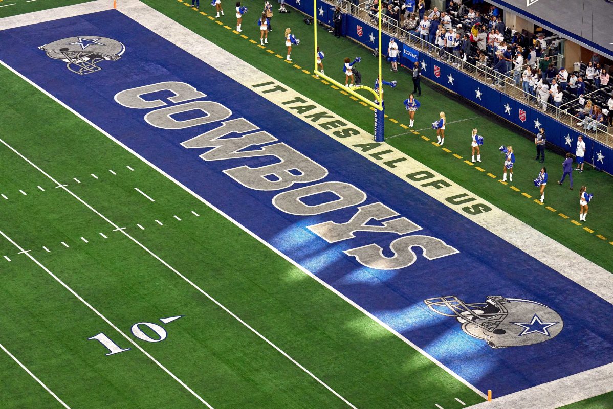 The Dallas Cowboys logo is seen in the end zone during the NFC Wild Card game