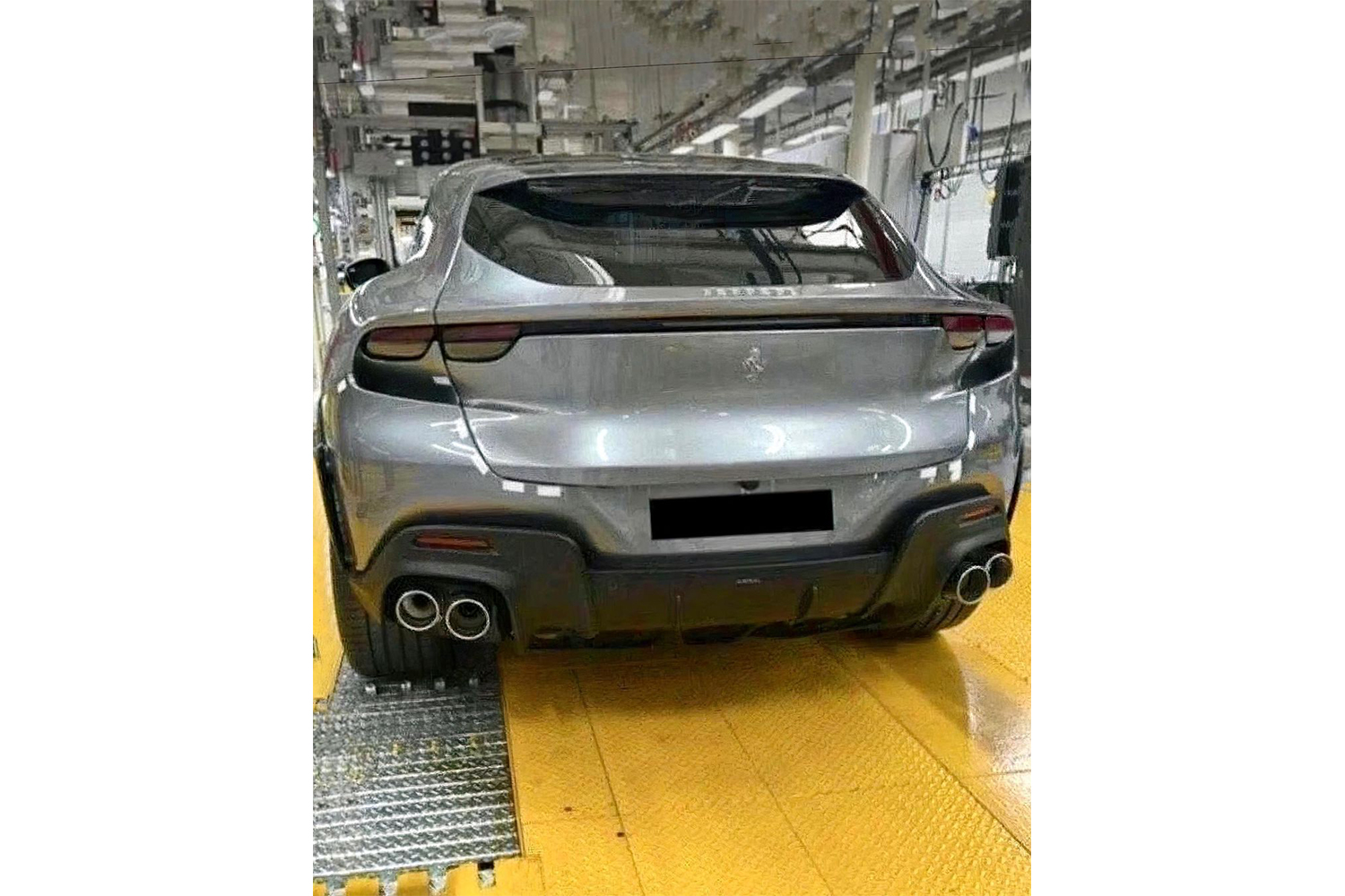 A leaked photo supposedly showing the rear end of the Ferrari Purosangue SUV, the first sport utility vehicle from the luxury Italian marque