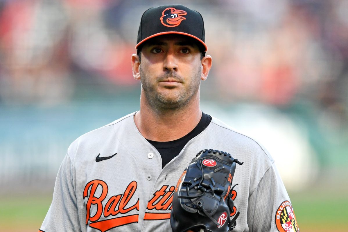 Matt Harvey of the Baltimore Orioles walks off the field against the Cleveland Indians. The pitcher's MLB career may be over after he admitted to distributing opioids to the late Tyler Skaggs.